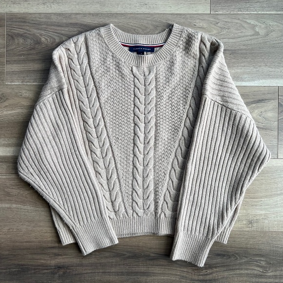 Tommy Hilfiger Oversized Boxy Cable Knit Sweater Brown - Picture 1 of 4